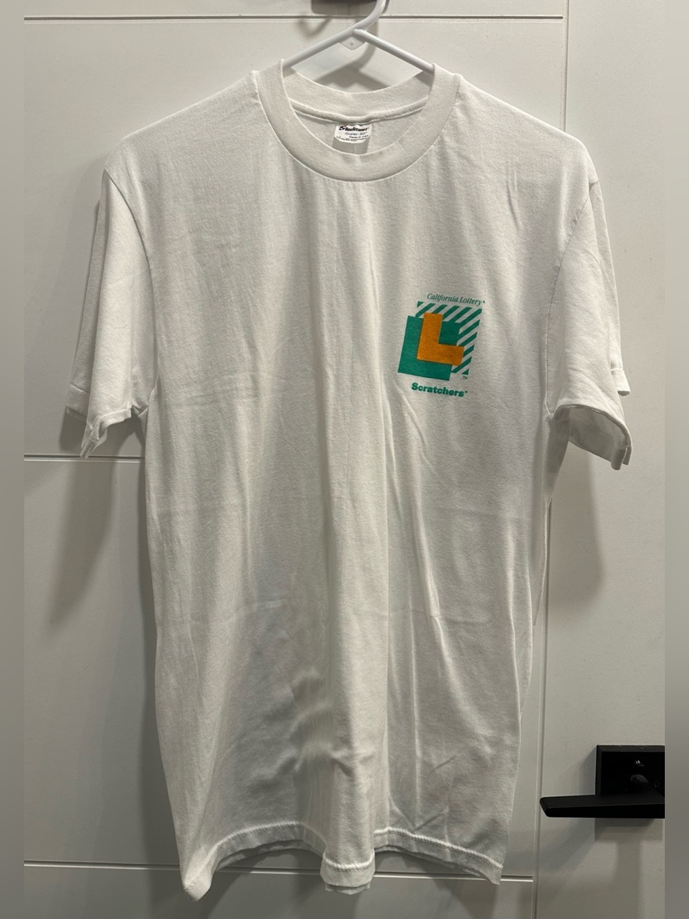 Vintage Stedman California Lottery Scratcher L Promo T Shirt White Logo Tee